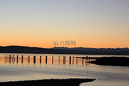 日落,海灘,海