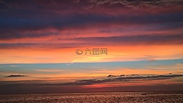 日落,湖,海灘