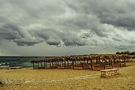 海灘,空,秋