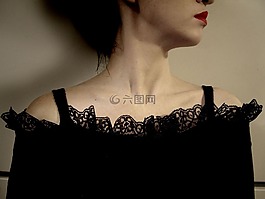 黑,連衣裙,花邊