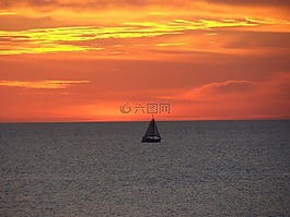 日落,海洋,水