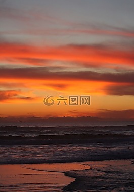 日落,海灘,加利福尼亞州