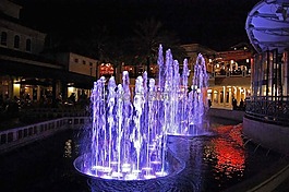 噴泉,夜,城市
