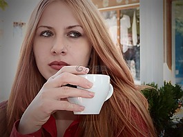 女人,咖啡,杯