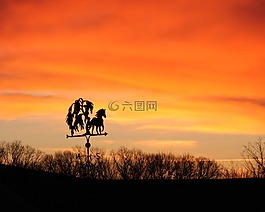 日落,風向標,天空