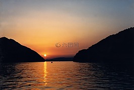 日落,太陽,湖