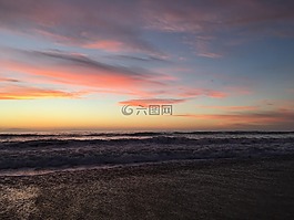 日落,海灘,海洋