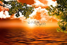 水,海,日落