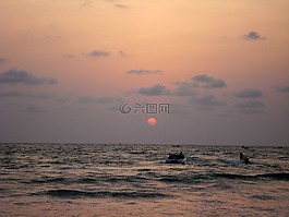 日落,太陽,岸