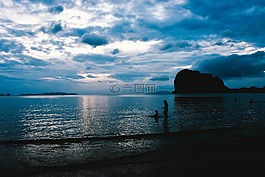海,孩子們,假期