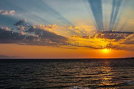 海,日落,太陽