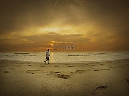 上午,海灘,日出
