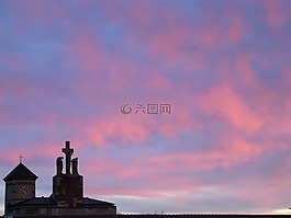 日落,天空,云