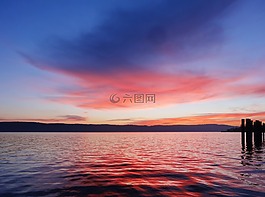 余輝,湖,休息