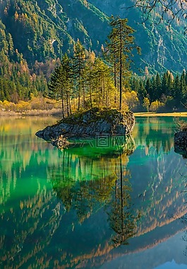 湖,反思,山