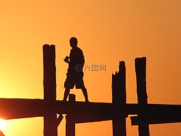 日落,走,人