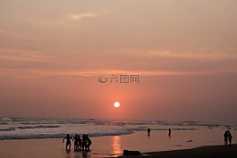 日落,海灘,海灘日落