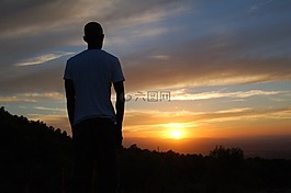 日落,太陽,男子