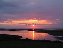 日落,盛大barachois,海灘