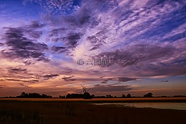 日落,景觀,云