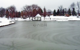凍結(jié),池,公園