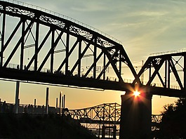 橋,日落,河