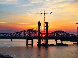 橋,日落,起重機