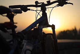 自行車,日落,晚上