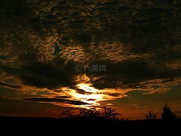 日落,地平線,云