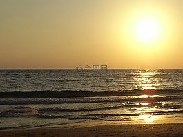 日落,海,海灘