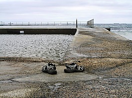 海灘,池,鞋