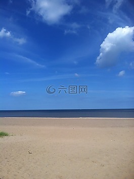 沙,海灘,藍色