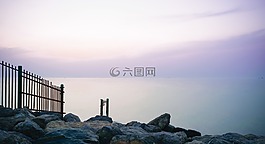 海,日落,水