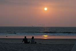 夫婦,海灘,南