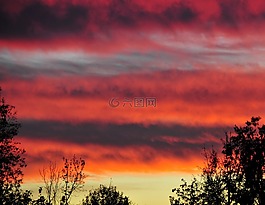 日落,紅色,天空
