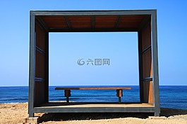 長(zhǎng)凳,藍(lán)色,海岸