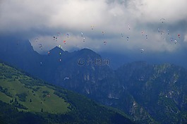山,云,滑翔傘