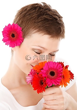 花束,美,脸
