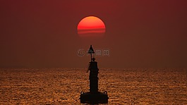 日落,水,海洋