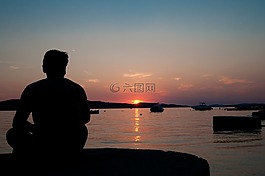 日落,男子,浪漫