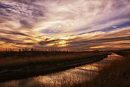 日落,景觀,天空
