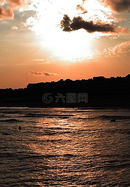 日落,太陽,海灘