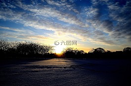 日出,日落,雪