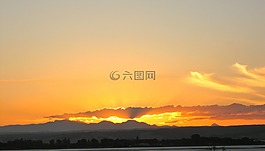 日落,山,橙色