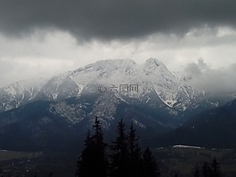 阴天,山,视图