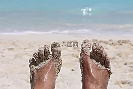 腳,沙,海灘