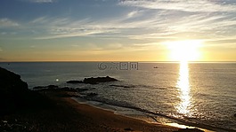 日出景觀,地平線,海