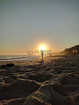 海灘,日落,天空