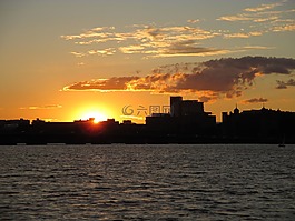 日落,河,劍橋