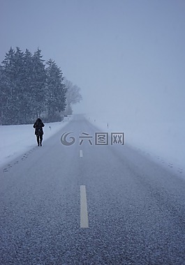 暴風雪,路,回家的路上
